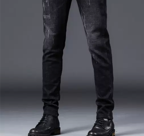 意大利高端春季黑色牛仔裤男春秋款修身小脚弹...