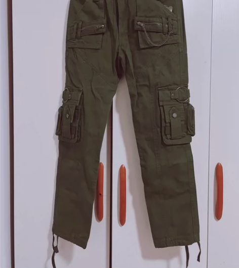 复古军绿色工装裤 女 多口袋阔腿宽松直筒休...
