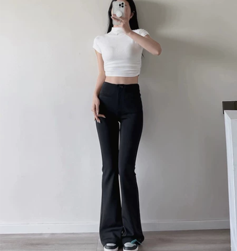 Micn~复古辣妹高腰性感显瘦修身微喇叭裤...
