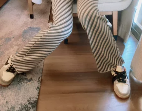秋冬加厚高腰条纹裤子显瘦开衩微喇叭裤阔腿裤...