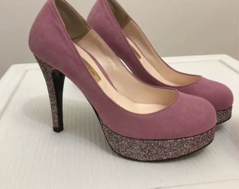 粉色亮片防水台高跟鞋新娘鞋婚鞋单鞋 230...