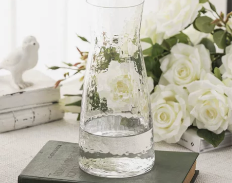 日系锤纹小透明玻璃花瓶 简约创意水培插花花...