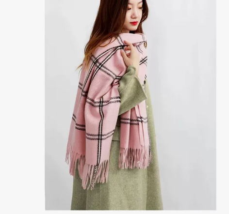 简佰格 大格子围巾,粉红色,全新带吊牌...