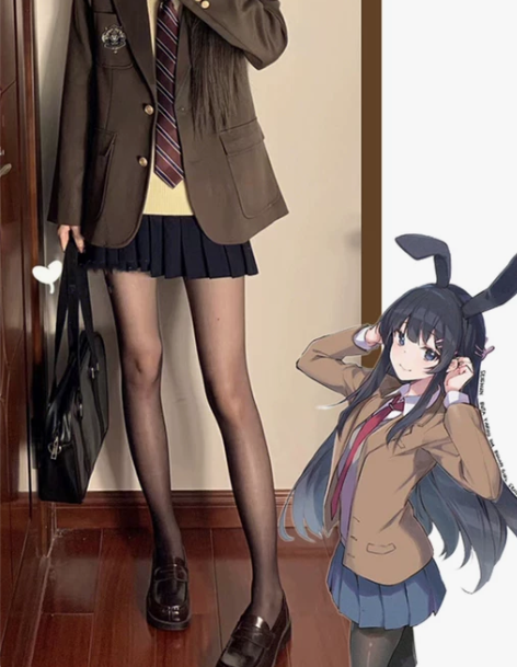 百褶裙短裙樱岛麻衣学姐黑丝JK制服裙正版格...
