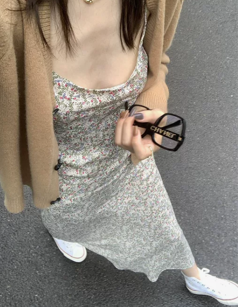 吊带裙韩版碎花连衣裙女夏收腰显瘦气质性感