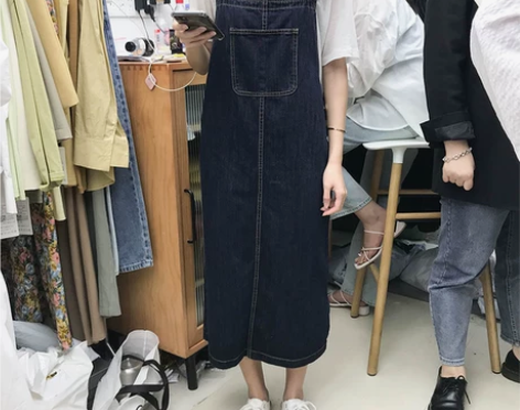 2020春夏韩版中长款宽松休闲复古网红背带...