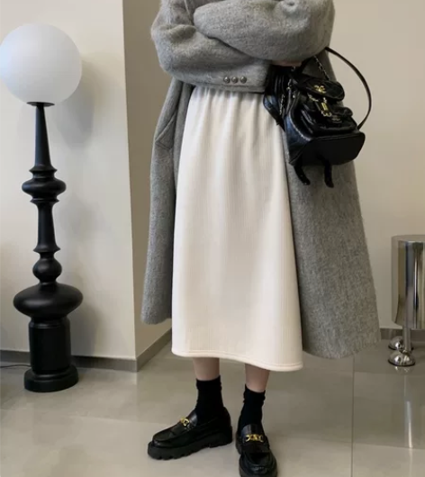 阿一 轻松一步裙 绵绵雪尼尔开叉半身裙女冬...