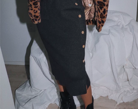 中长款针织半身裙女秋冬季高腰一步裙包臀裙排...