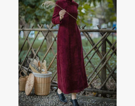 艺在红色惊艳连衣裙女修身复古棉麻中国风高端...