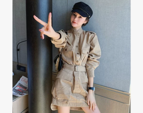 汤元家SD工装裙女秋装2019年新款收腰裙...