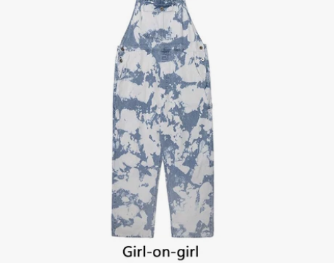 减龄高腰显瘦 重磅古着蓝天白云扎染背带裤女...