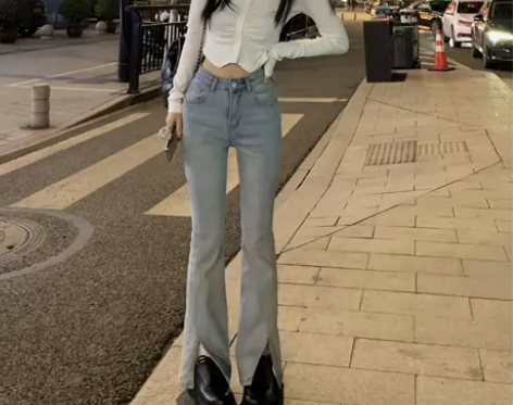 2toyoung直呼超模 辣妹修身开叉牛仔...