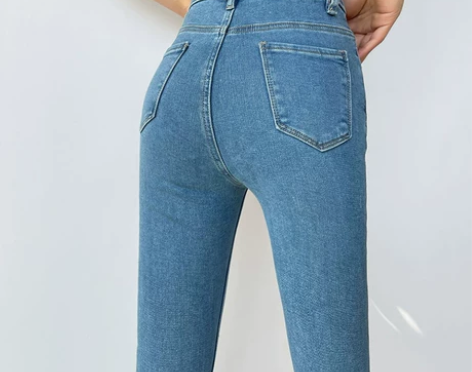 黑科技火山岩薄绒神裤高腰包臀紧身牛仔裤弹力...