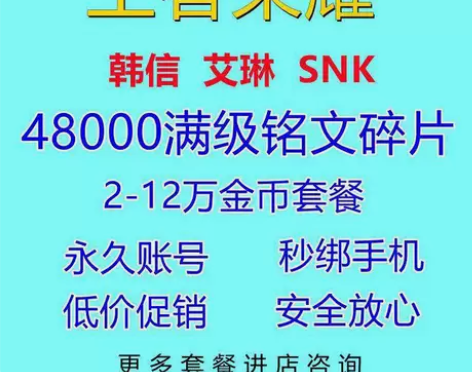 王者荣耀4.8万铭文碎片2-10万金币 4...