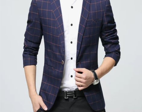 春秋季新款男士韩版商务西服休闲修身小西装格...