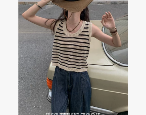 VNOOK 条纹针织背心女2022年夏季新...