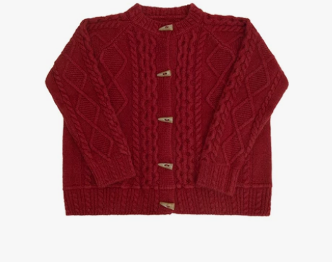 yeemoo/圣诞红与黑牛角扣毛衣开衫 日...