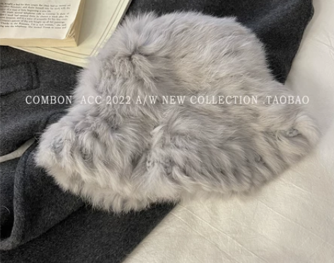 长白山真兔毛帽子女秋冬季显脸小毛绒帽保暖护...