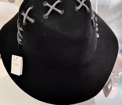 赛伦盖蒂名牌黑色花编女呢礼帽,全新均码,原...