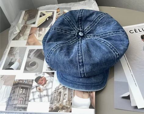 小众水洗大版蓝色牛仔贝雷帽日系文艺云朵帽春...