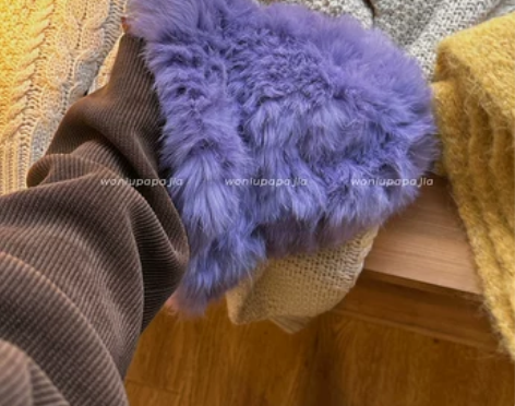 2022年爆款兔毛渔夫帽女秋冬大头围毛绒水...