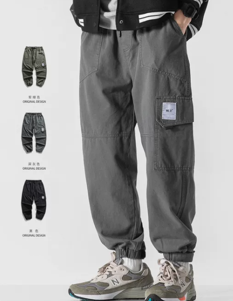 GBOY日系复古加绒工装裤男春秋潮牌束脚裤...