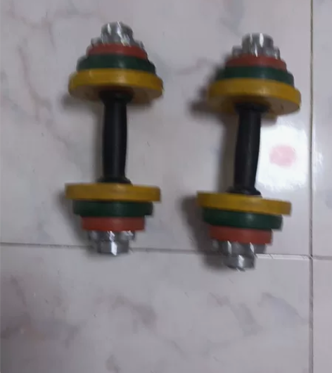 哑铃一对，每个八公斤。八成新。 感兴趣的话...