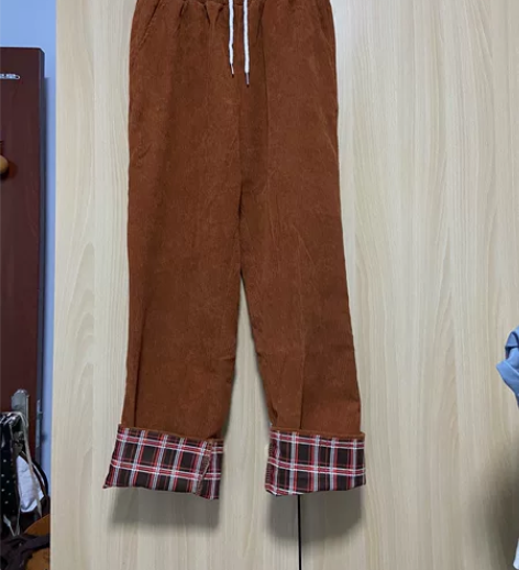 灯芯绒阔腿裤女均码松紧腰 裤腿两穿 可以放...