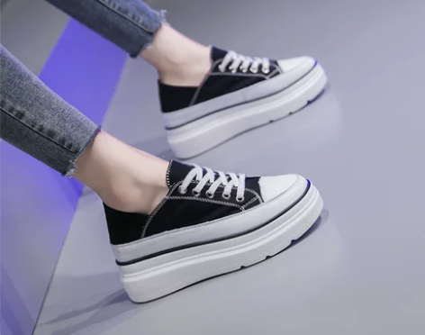帆布鞋女2020新款百搭松糕鞋女厚底网红休...