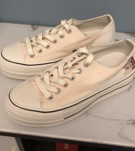 全新 白色帆布鞋 系带 厚底 37码 本人...