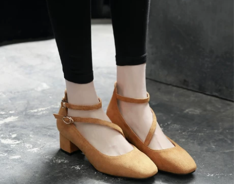 小红人玛丽珍鞋女春秋季粗跟单鞋女一字扣中跟...