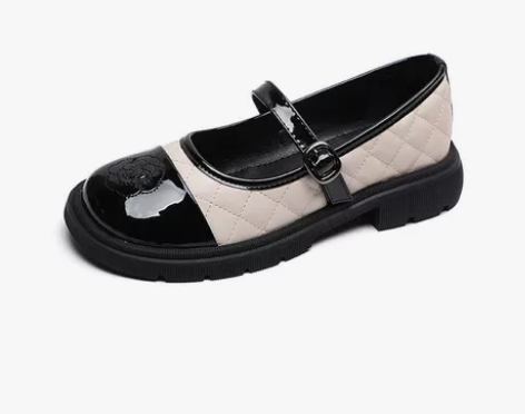 法式复古玛丽珍鞋女黑白拼色一字带小香风单鞋...
