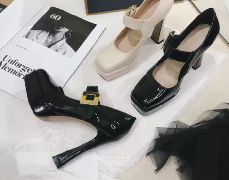 2022年新款小个子厚底浅口单鞋牛漆皮真皮...