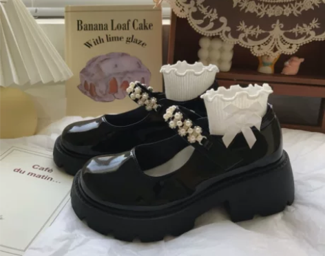 小sun家 黑色玛丽珍鞋女2022春新款粗...