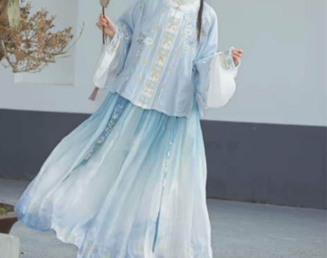 玉术汉服 汉服庭花落原创女圆领琵琶袖齐腰褶...