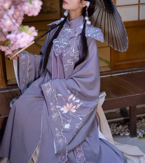 清梳原创西府幽兰明制汉服立领长袄刺绣云肩齐...