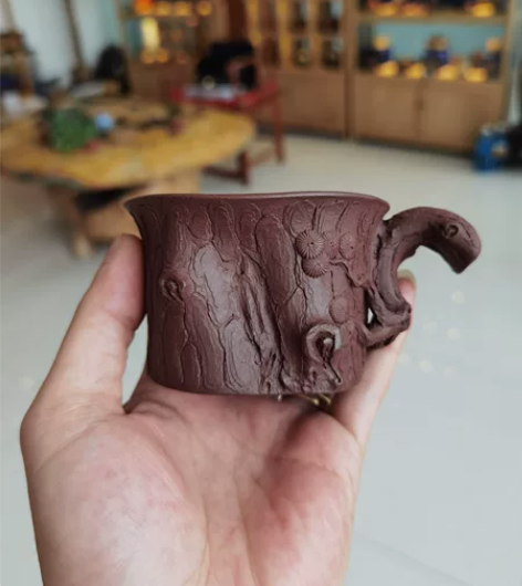 孙长书夫人王杨全手工松桩主人杯 松皮推的相...