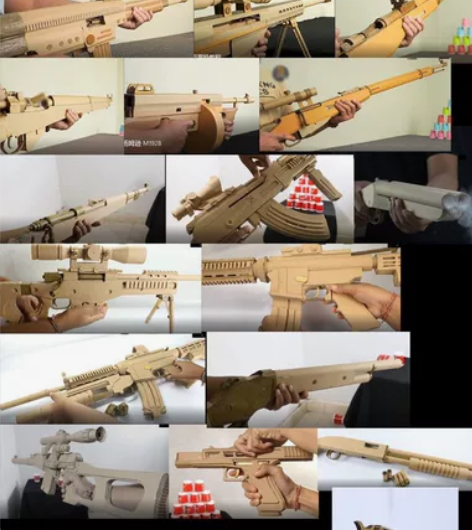 纸板皮筋枪图纸，适合孩子在大人带领下做手工...