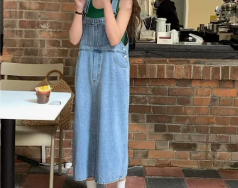 FEIDING非町港风牛仔背带裙2022年...