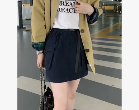 pijiuu 藏青工装短裙女2022初秋新...
