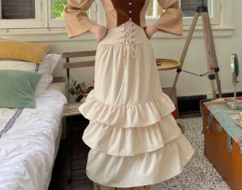 乔与乔伊复古宫廷感半身裙高腰显瘦中长款蛋糕...