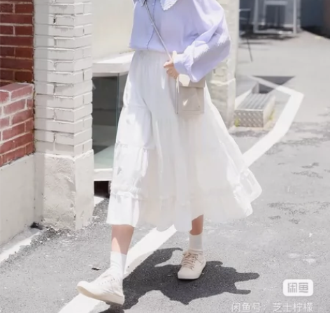 米白色半身裙 长裙 木耳花边蛋糕裙 谧斯2...