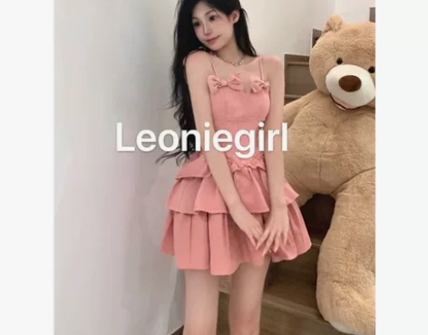 甜辣酷妹蝴蝶结吊带裙纯欲风性感荷叶边拼接裙...