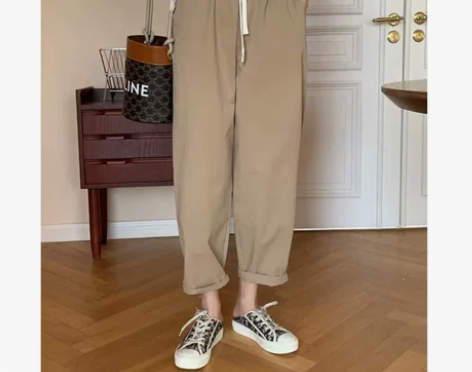 百搭B入！自留夏季薄款纯棉酵洗休闲裤松紧腰...