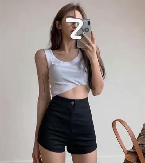 黑色牛仔短裤女高腰网红性感百搭紧身显瘦超短...