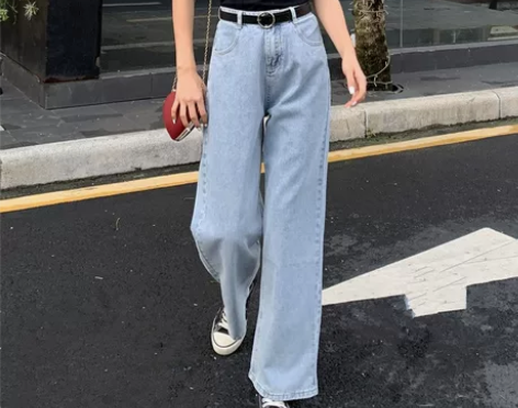 高腰垂感宽松直筒新款拖地阔腿牛仔裤女202...
