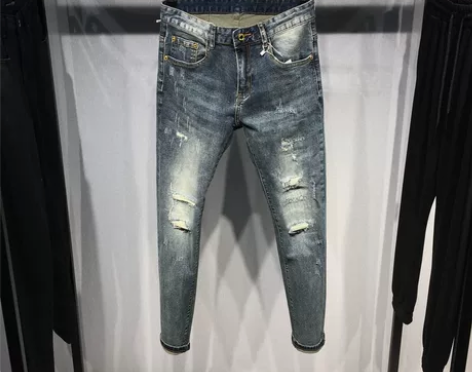 秋冬男士个性破洞牛仔裤男帅气男裤长裤重工水...