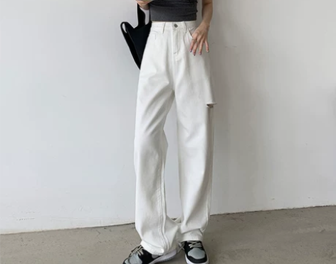 NKAZ破洞牛仔裤女2022年春夏新款高腰...