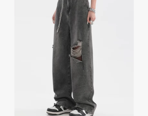 破洞牛仔裤女春季2023新款设计感小众宽松...