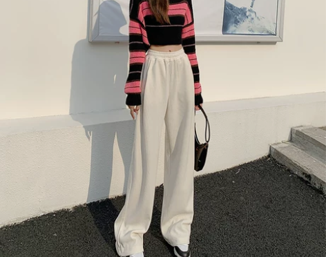 ZRZV秋冬美式新品针织裤百搭极简高腰阔腿...